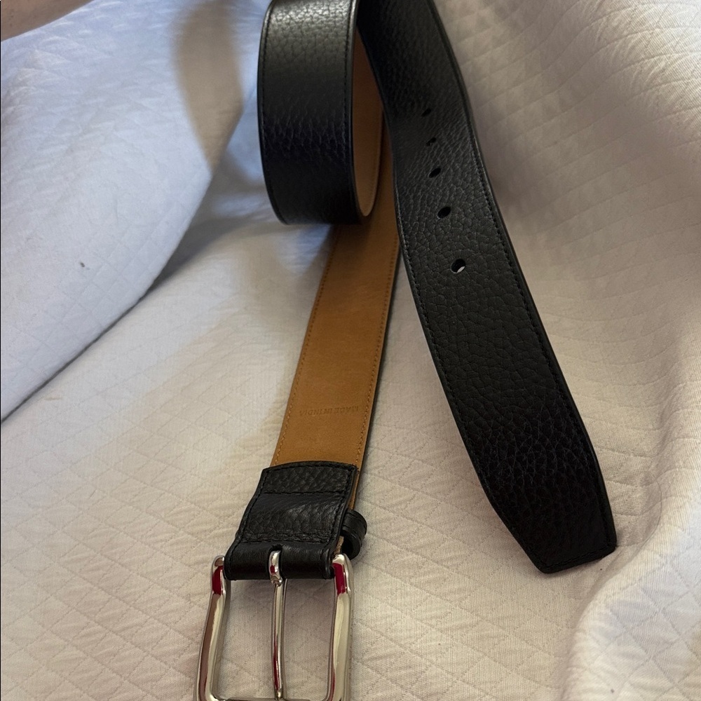 Cole Haan Men’s Black Pebble Leather Heavy Duty Belt with Polished Silver Buckle - Picture 4 of 9